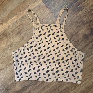 Halter cheetah print crop top with ribbed textured fabric Size S